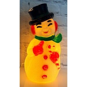 Vtg General Foam Table Top Snowman Blow Mold 13” Earmuffs Scarf 1960s